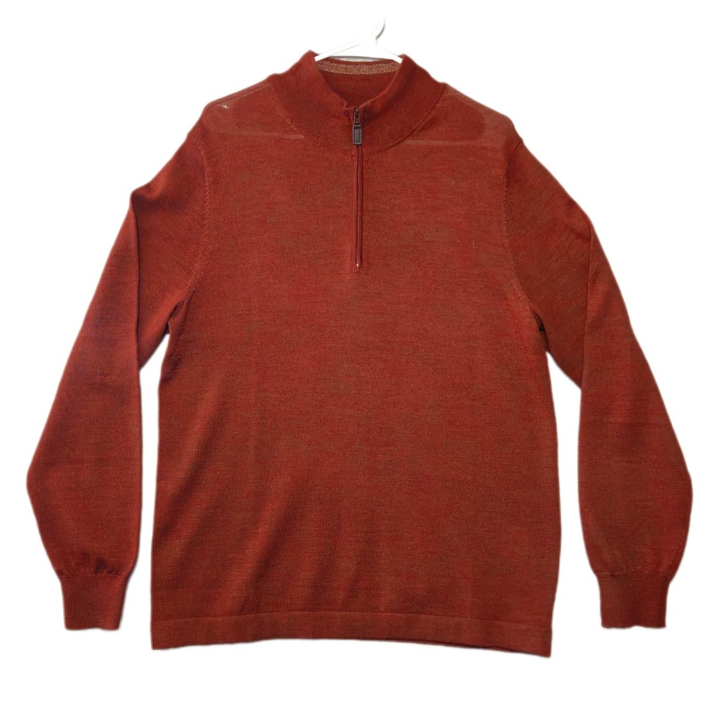 Joseph Abboud Quarter Zip Merino Wool Blend Sweater Mens L Brown Red Modern Fit